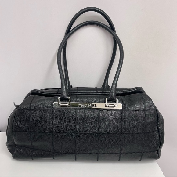 Chanel Caviar Leather Bag Boston Chocolate Bar Quilted Black Purse - Picture 1 of 15